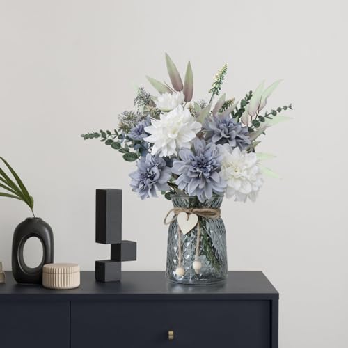 SHINFHOMF Fake Flowers with Vase,Silk Artificial Flowers in Vase,Fake Plants and Faux Flower Arrangement for Centerpiece Kitchen Table Decorations,Home Decor