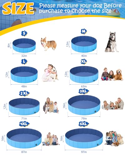 Portable Dog Pool PVC Pet Swimming Pool Bathtub Collapsible Dog Pool, Hard Plastic Pool for Pets to Swim and Bath (S-32" x 8" Dark Grey)