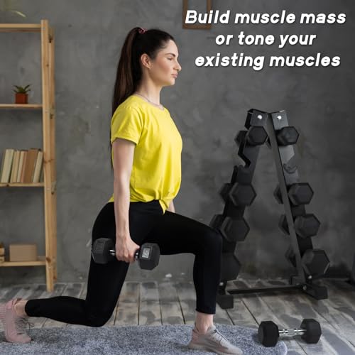 Ritfit 5-650 LBS PVC Encased Hex Dumbbell Sets with Optional Rack for Home Gym, Hand weight with Chrome Handle for Strength Training,Workouts,60LB
