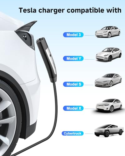 Level 1/2 EV Charger for Tesla, 16A Electric Car Mobile Charger for Tesla 25ft Cable with 240V NEMA 6-20 Plug, 120V NEMA 5-15 Adapter, NACS Connector, Home Portable Wall Charger for Tesla ModelY/3/S/X