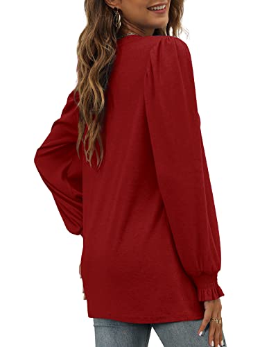 XIEERDUO Tunic Sweaters For Women Cute Dressy Long Sleeve Blouse Fall Rose Violet L