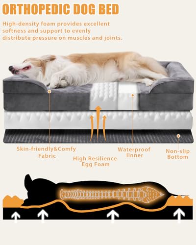EMSLX Orthopedic Dog Beds for Small Dogs Waterproof Dog Beds with Sides Non-Slip Bottom Dog Couch Bed with Washable Removable Cover, Gray, 29x18 Inch