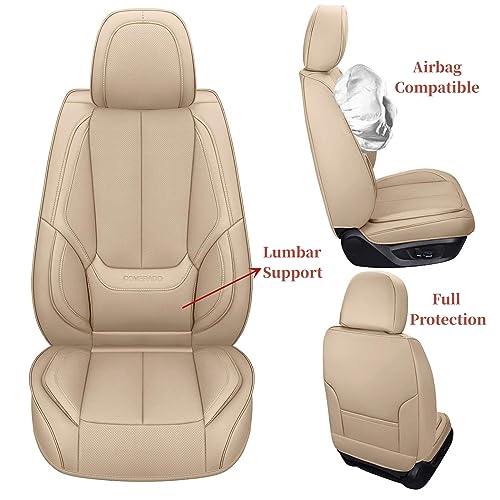 Coverado Seat Covers, Car Seat Covers Front Seats, Car Seat Cover, Car Seat Protector Waterproof, Car Seat Cushion Nappa Leather, Beige Seat Covers Carseat Cover Universal Fit for Most Cars