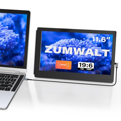 ZUMWALT Portable Laptop Screen Monitor Extender, 12-inch 1080P FHD Portable Monitors, USB-C/HDMI Plug-Play Travel Monitors for Laptop, Work with 13-16.1'' Laptop Mac, Windows, Chrome, Switch, PS5