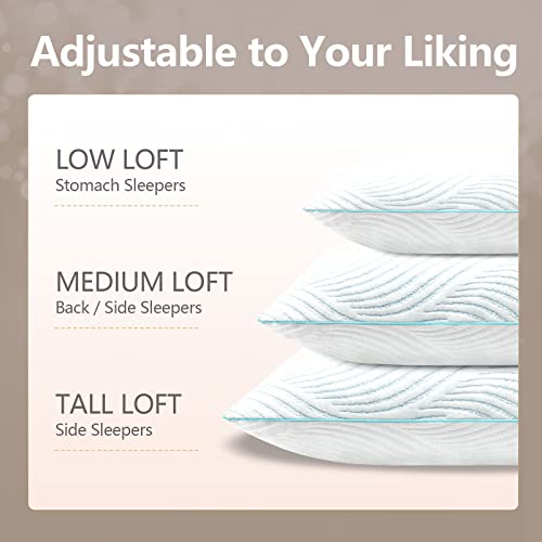 Smilereve Pillows Standard Size Set of 2 Cooling Memory Foam Pillows for Sleeping Adjustable Firm Pillow for Back and Side Sleeper
