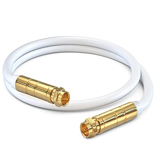 RG6 COAXIAL Cable - Quad Shielded, 1.5ft White Non-Oxygen Copper Cable Wire for TV, Internet & More - Flexible Coax Cable Cord