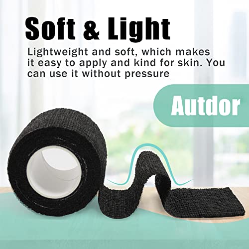 Autdor Tattoo Grip Cover Wrap - 12Pcs 2" x 5 Yards Disposable Cohesive Tattoo Grip Tape Wrap Black Elastic Bandage Rolls Self-Adherent Tape for Tattoo Machine Grip Tube, Sports Tape