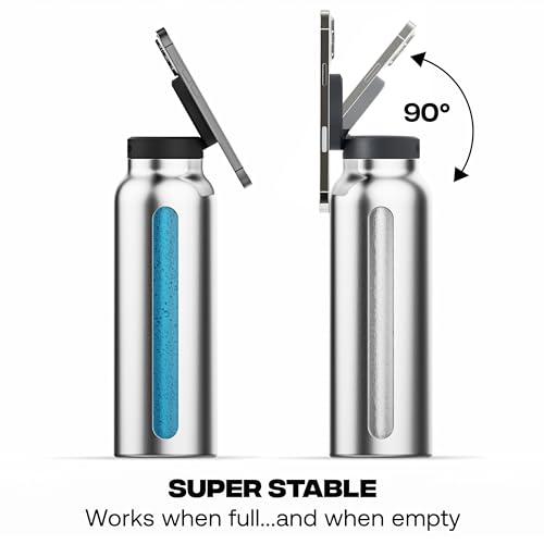 Ringo Insulated Water Bottle - Compatible MagSafe Water Bottle With Phone Holder - Stainless Steel Water Bottle With Magnetic Phone Tripod Mount - Hot 12H, Cold 24H, 360° Rotate - Black 24oz