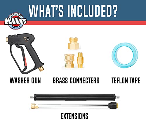 McKillans® Short Pressure Washer Gun with Swivel - High Pressure Water Handle with 3/8" Male Plug and 1/4” Quick Connector Coupler - Power Washer Gun Compatible with Foam Cannon - Car Wash Foam Gun