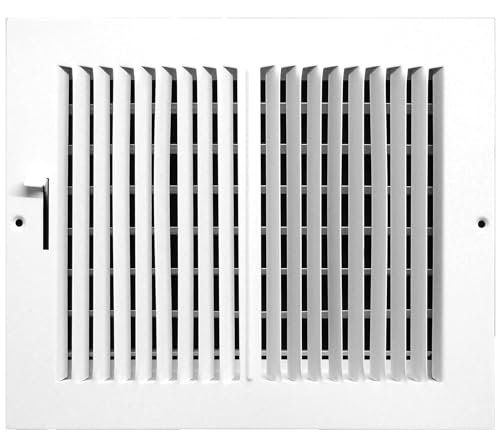 8"w X 8"h 4-Way AIR SUPPLY GRILLE - VENT COVER & DIFFUSER - Flat Stamped Face - White [Outer Dimensions: 9.75"w X 9.75"h]