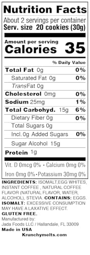 Krunchy Melts Original Sugar Free Meringue Cookies | Sugar Free Cappuccino Flavor | Only 35 Calories Per Serving | Fat Free, Gluten Free, Dairy Free | Keto Friendly | Zero Net Carbs (2 Oz)
