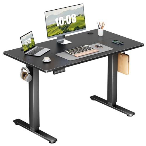 Sweetcrispy Electric Adjustable Height Standing Desk - 40 x 24 inch Sit to Stand Up Desk with Splice Board, Rising Home Office Computer Table with 2 Hook and Wire Hole for Work