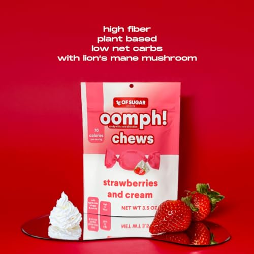 Oomph! Sweets Creamiscle Chews, Vegan Taffy Candy, Low Carb, Low Sugar, High Fiber, Keto-Friendly, Plant-Based Gluten Free Dessert (Strawberries & Cream; 3-Pack x 10 pc per 3.5oz bag)