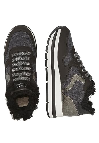 VOILE BLANCHE Women's Maran Shearling Platform Sneakers, Black/Grey, 5 Medium US