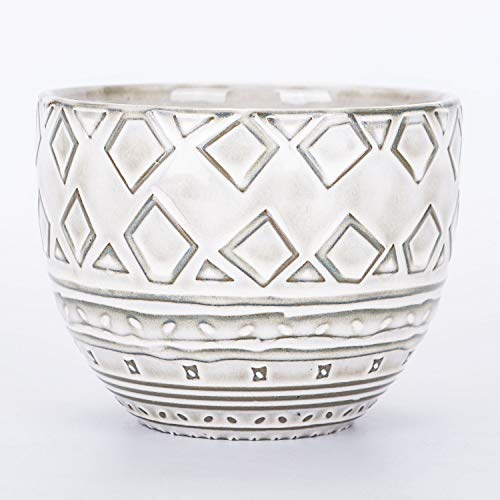 VanEnjoy 5.5 inch Large Round Bohemian Style Ceramic Planter, Geometry Engrave Off White Brown Succulent Planter Flower Pot - Indoor Outdoor Decorative Planter
