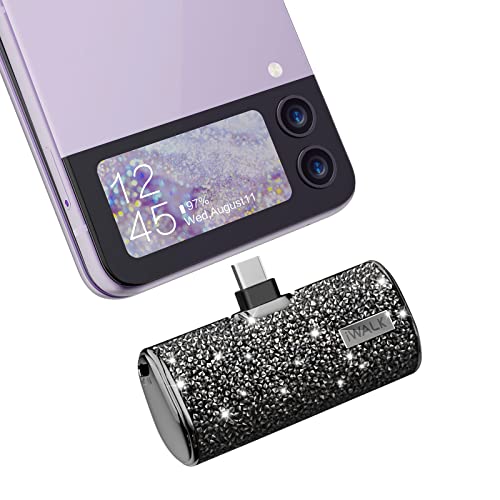 iWALK USB C Portable Charger, 4500mAh Ultra-Compact Small Power Bank, Sparkly Battery Pack Compatible with iPhone 16/16 Plus/16 Pro/16 Pro Max, Samsung Galaxy Z Flip5/4, S24, S23 Ultra, Black