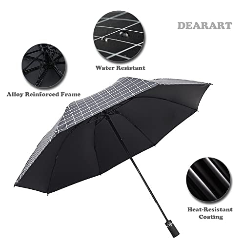 DEARART Umbrella for Rain and Wind, Auto Open&Close Stong Compact Umbrella Folding10 RIBS, Perfect Umbrella Essential Travel/Car/Backpack and on the go, Black Lattic