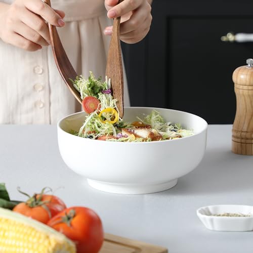 MALACASA Salad Bowls Set, 44 OZ (7") Large Soup Bowls Cereal Bowl for Kitchen, White Ceramic Bowls Set of 2, Dishwasher & Microwave Safe,Series REGULAR