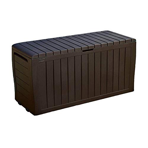 Keter Marvel Plus 71 Gallon Resin Outdoor Storage Box for Patio Furniture Cushions, Throw Pillows, Garden Tools and Pool Floats, Brown