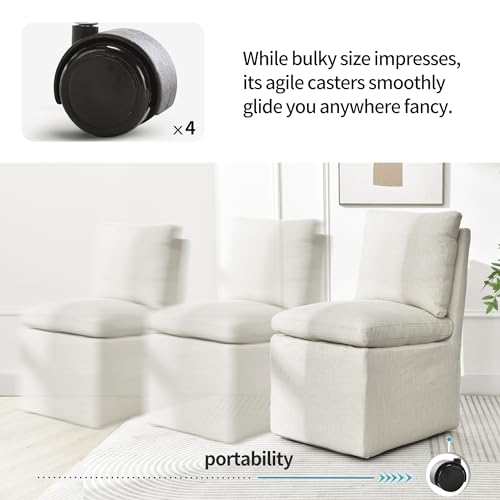 DUHOME Upholstered Armless Dining Chair with Casters,Linen Accent Chair for Living Room,Single Sofa Chair with 4 Casters for Bedroom Reading Room Waiting Room Kitchen Dining Room