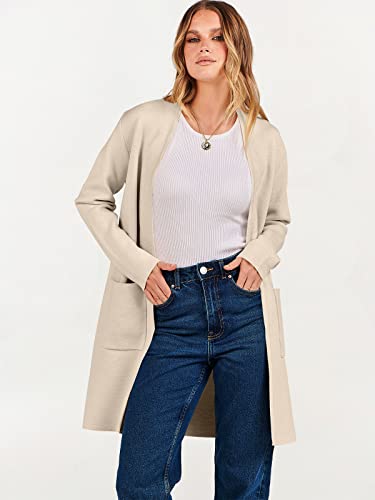 ANRABESS Cardigan Sweater for Women Casual 2024 Fall Fashion Coat Long Sleeve Open Front Knit Coatigan Outwear Red Khaki Small