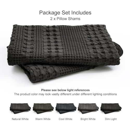 PHF 100% Cotton Waffle Pillowcases Queen Size, 2 Pack Soft Breathable Skin-Friendly Pillow Sham, Asthetic Decorative Waffle Weave Pillow Case Covers, 20" X 30", No Filling, Oatmeal