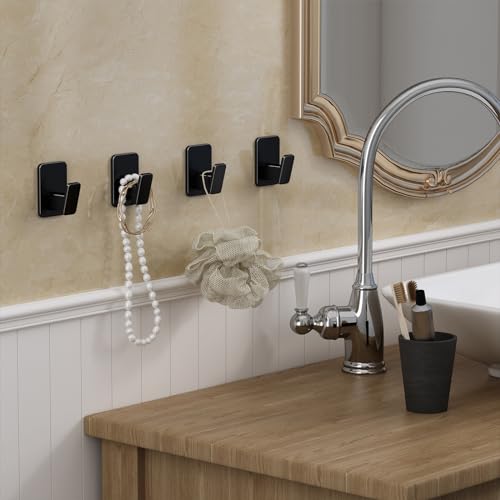 Wall Hooks for Hanging Adhesive Hat Hooks for Walls No Damage Towel Hooks for Bathrooms Coat Rack Wall Mount Black
