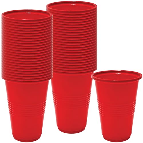 Red Heavy Duty Disposable Plastic Cups - 16oz, 50 Pieces - Ideal for Parties, Weddings & Family Events