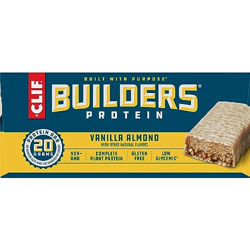 CLIF Builders - Vanilla Almond Flavor - Plant Based Protein Bars - Gluten Free - Non-GMO - Low Glycemic - 20g Protein - 2.4 oz. (12 Count)