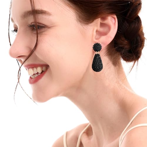 WUWEIJIAJIA Personalized Creative Three-dimensional Geometric Dangle Drop Earrings Sparkly Colored Rhinestone Chain Alloy Dangle Drop Earrings for Women (Gun black-1)