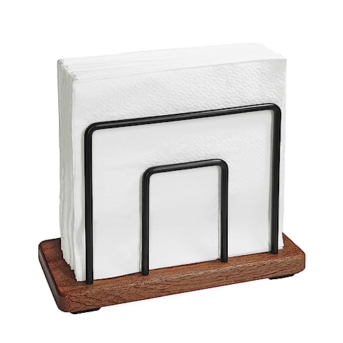 Wooden Napkin Holder with Metal for table, Upright Tabletop Farmhouse Tissue Dispenser Dining, Kitchen, Restaurant, Picnic, Hotel, Cafe, Bar, Indoor & Outdoor (Sapele, Brown)