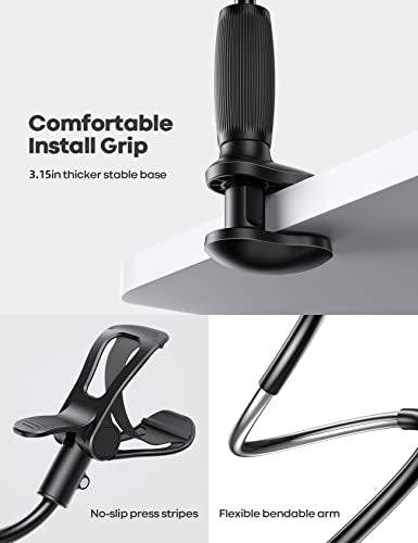 Lamicall Gooseneck Phone Holder for Bed - 360 Adjustable Clamp Clip, Overhead Cell Phone Mount Stand for Desk, Compatible with All Cellphone, White