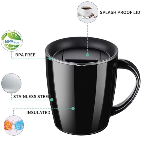 PARACITY Insulated Coffee Mug Stainless Steel Coffee Mug with Lid Handle Double Wall Vacuum Travel Mug Camping Tumbler Cup Men Women 12 oz