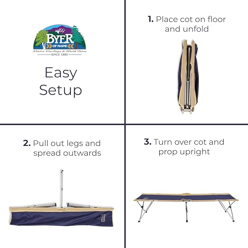 BYER OF MAINE Easy Cot - Extra Large Folding Cot - Heavy Duty Cot for Indoor and Outdoor Use - Cot Bed for Adults - 78”L X 31”W X 18”H - 330 lb Capacity