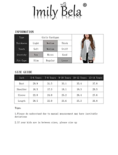Imily Bela Girls Sweaters Kids Open Front Button Down Knit Cardigans with Pockets Black