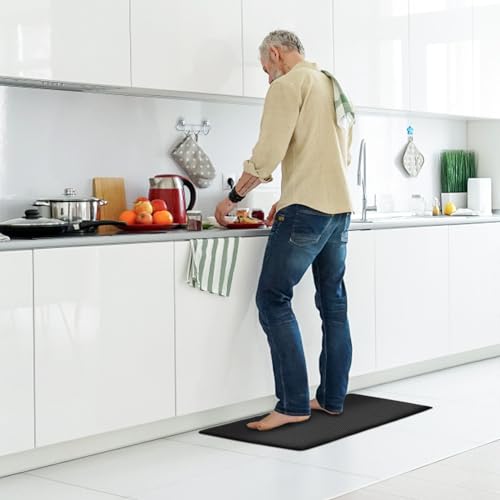 Anti Fatigue Kitchen Mat for Floor by DAILYLIFE, 2/5" Thick Kitchen Cushioned Mat, Standing Comfort Mat for Home, Office, Garage, Non-Slip Bottom, Waterproof & Easy-to-Clean (17.7" x 29", Black)