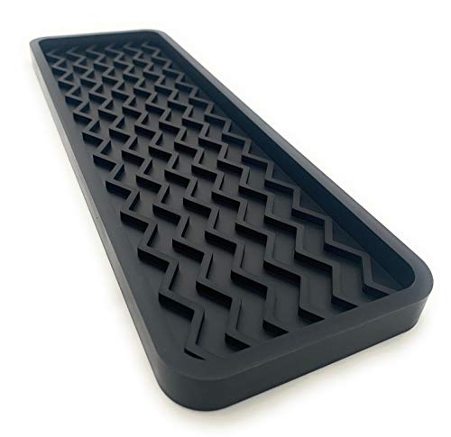 Happitasa Silicone Kitchen Sink Organizer Tray, Sponge Holder and Countertop Protector | Bathroom and Kitchen Soap Dish and Dispenser Tray (Black, 10" x 5.25", 10.3 Ounces, Zigzag)