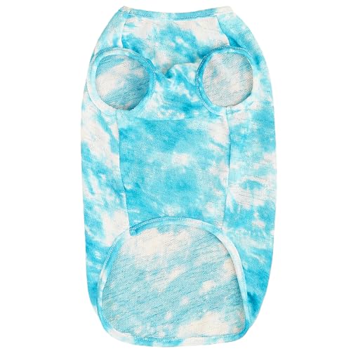 Dog Blue Tie-dye Sleeveless T-shirt Spring and Summer thin Cotton Puppy Dog Clothes Cute Tie-dye Printed Vest（Small Blue）