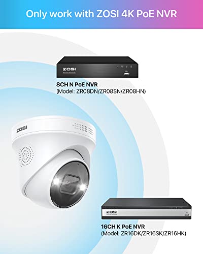 ZOSI 2PK 4K 8MP Security PoE IP Camera with Ethernet Cables,Person/Vehicle Detection,Night Vision,Sound & Light Alarm,2-Way Audio,Weatherproof Outdoor Dome Camera Only Compatible with ZOSI 4K POE NVR