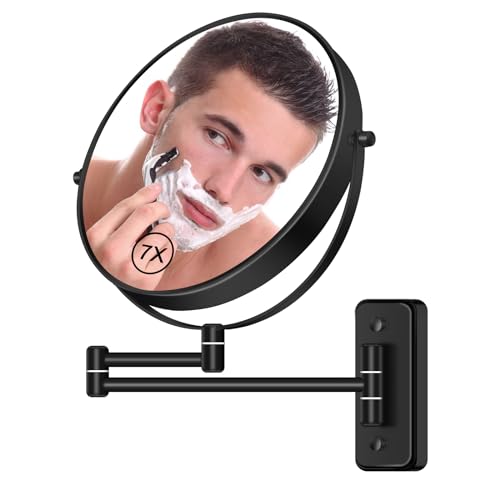 BTremary Wall Mounted Magnifying Makeup Mirror 1X/7X Wall Mount Mirror Swing Arm Two-Sided 360° Swivel Bathroom Shaving Mirror for Men and Women in Hotel/Home