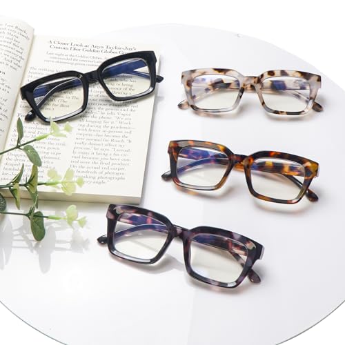 ZONLON 4 Pack Progressive Multifocus Reading Glasses for Women Oprah Style Blue Light Blocking Computer Readers (4 Mix C1, 4.0)