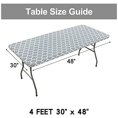 Smiry Rectangle Picnic Tablecloth, Waterproof Elastic Fitted Table Covers for 5 Foot Tables, Wipeable Flannel Backed Vinyl Tablecloths for Camping, Indoor, Outdoor (White Morocco, 30x60 Inches)