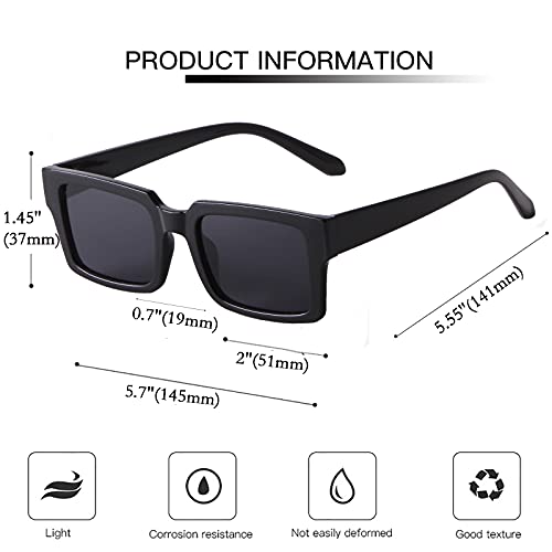 SDINM Rectangle Black Sunglasses for Women Men Trendy Square Sun Glasses Shades, Retro Women's Black Accessories