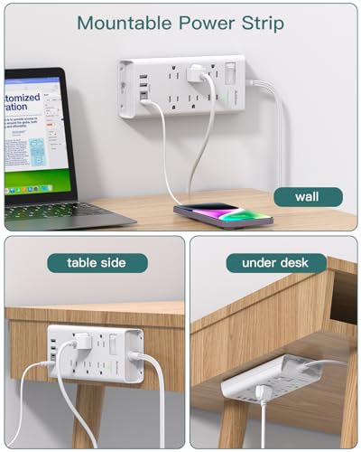 Surge Protector Power Strip - Addtam Flat Plug Extension Cord with 6 Outlet 4 USB Ports (2 USB C), 5FT Outlet Extender Strip for Home Office College Dorm Room Essentials