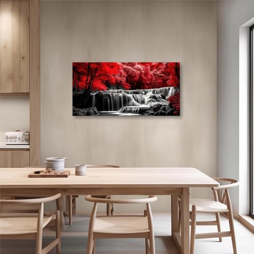CCWACPP Large Landscape Canvas Wall Art Red Forest Black and White Waterfall Pictures Print Natural Scenery Living Room Decor Frame (Forest - 1, 12.00" x 24.00")