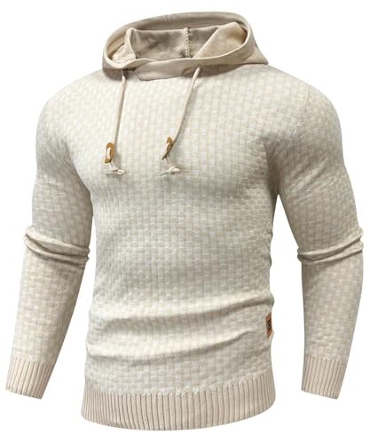 Zaitun Men's Drawstring Waffle Textured Hooded Pullover Sweater