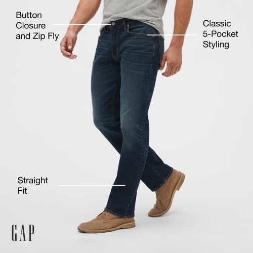 GAP Mens Straight Fit Jeans, Dark Wash, 33W x 32L US