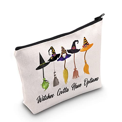 MNIGIU Halloween Witch Brooms Cosmetic Zip Bag Witches Gotta Have Options Makeup Pouch Halloween Themed Gift (Witches gotta have options)