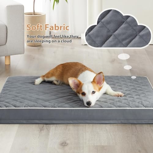 WNPETHOME Orthopedic Dog Beds for Large Dogs, Extra Large Waterproof Dog Bed with Removable Washable Cover & Anti-Slip Bottom, Egg Crate Foam Pet Bed Mat, Multi-Needle Quilting XL Dog Crate Bed