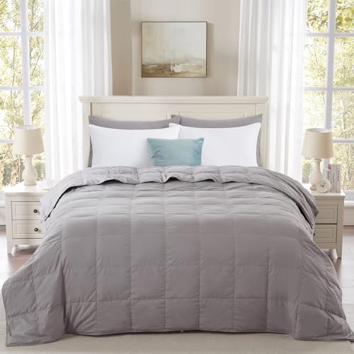 Globon Summer Down Blanket Queen Size, Extra Lightweight Comforter/Duvet Insert for Hot Sleepers, Noiseless & Extra Soft,10 Ounce Fill Weight, Grey